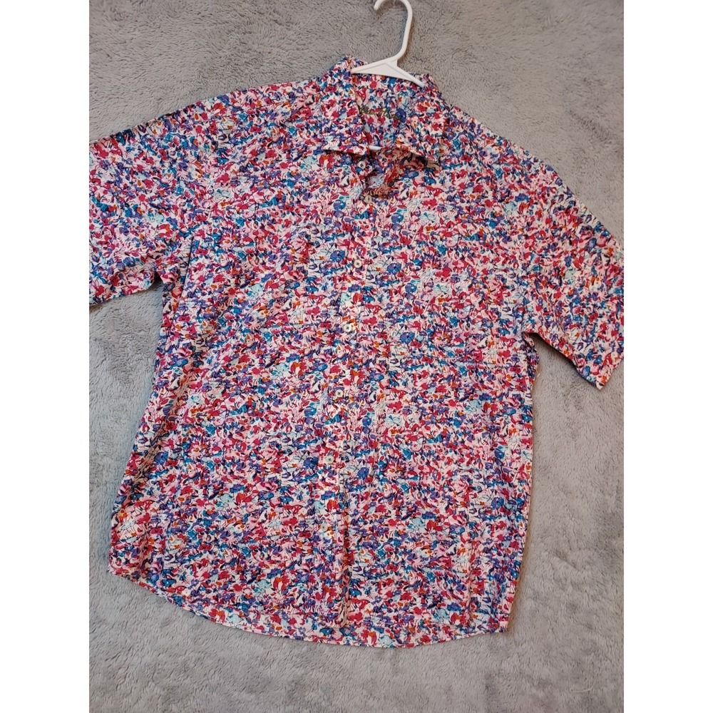 Alan Flusser Shirt Mens Extra Large Floral Party Floral Loud Funky Disco Pink XL